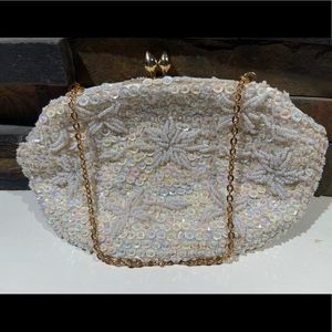 Vintage Women’s cream sequined evening bag